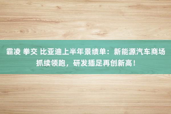 霸凌 拳交 比亚迪上半年景绩单：新能源汽车商场抓续领跑，研发插足再创新高！